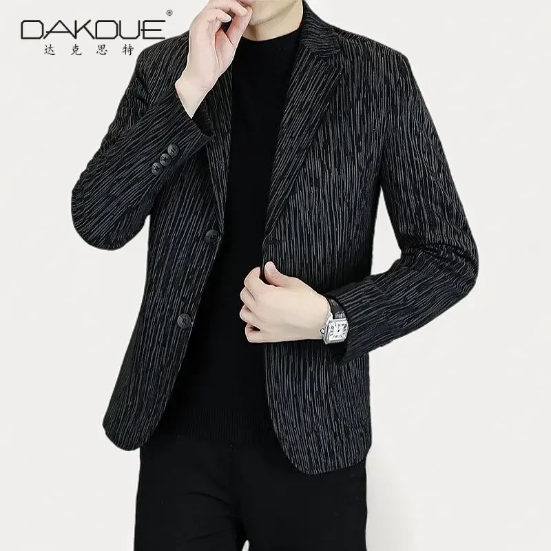 秋季男士休闲西装时尚潮流修身帅气商务韩版条纹格子单西外套