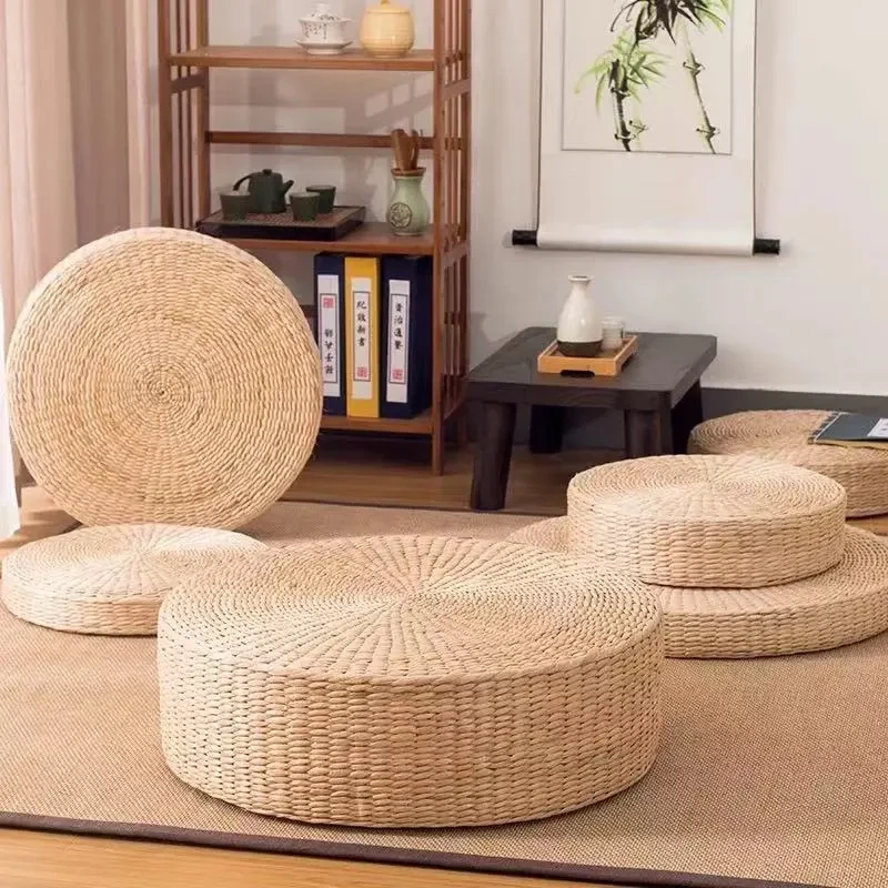 圆形草编蒲垫国学禅修垫屁股垫蒲团榻榻米坐垫飘窗打坐垫跪茶道垫