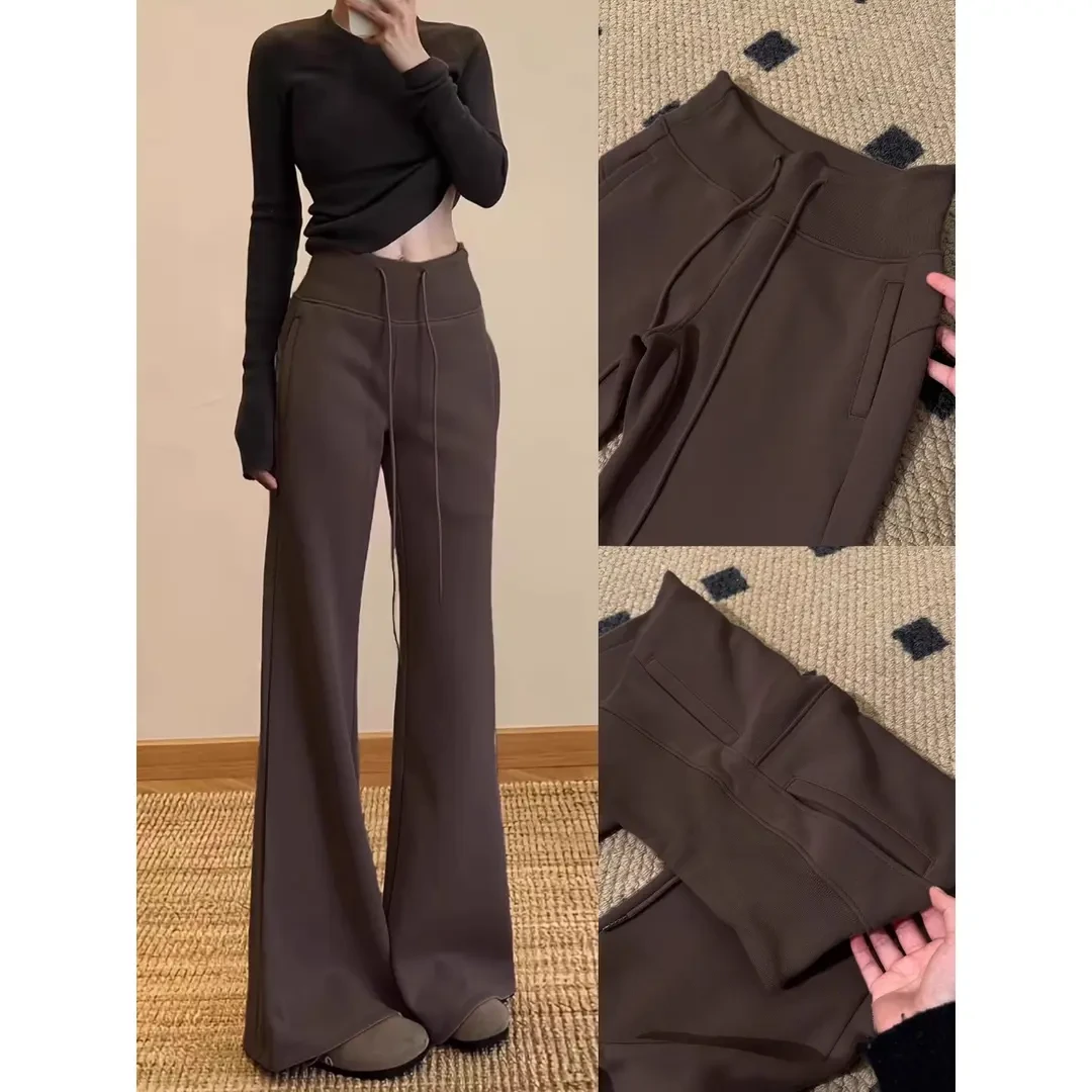 美拉德lulu微喇卫裤女秋季2025新款高腰垂感显瘦休闲马蹄喇叭长裤