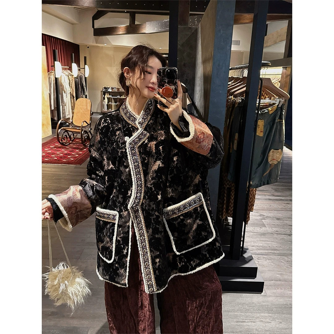 【泡菜专属】三吉黑花【阿图玛】蒙古风叠门外套女爆款秋冬季潮