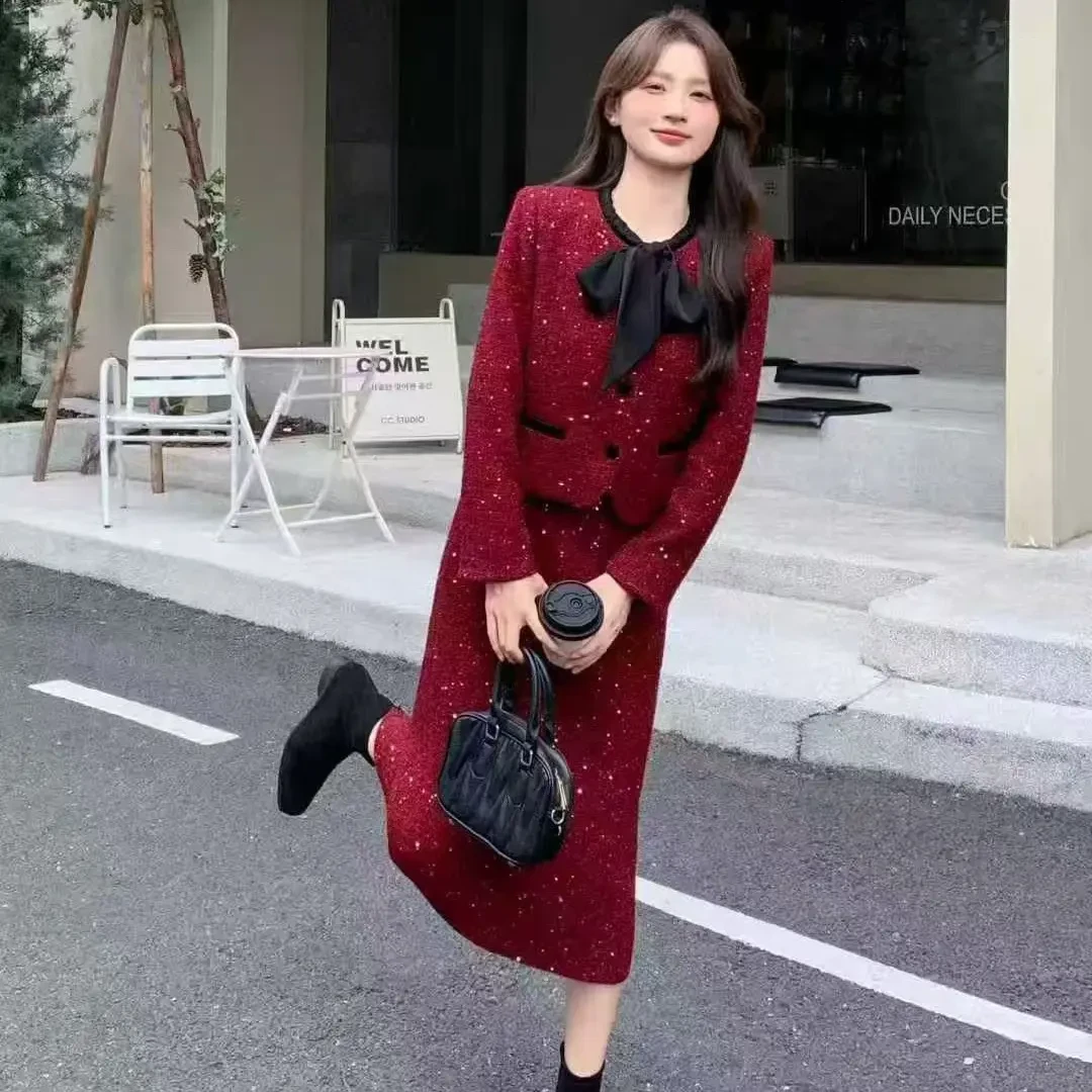 小香风粗花呢外套女套装冬季新款轻奢高级感气质穿搭两件套