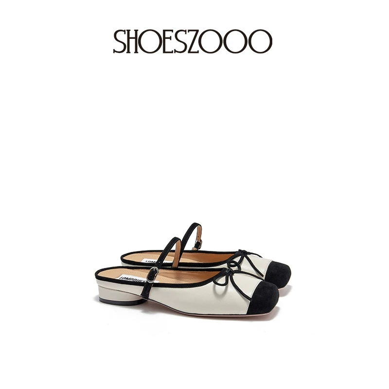 SHOESZOOO包头半拖鞋女外穿2024夏季新款懒人穆勒鞋方头凉拖鞋女