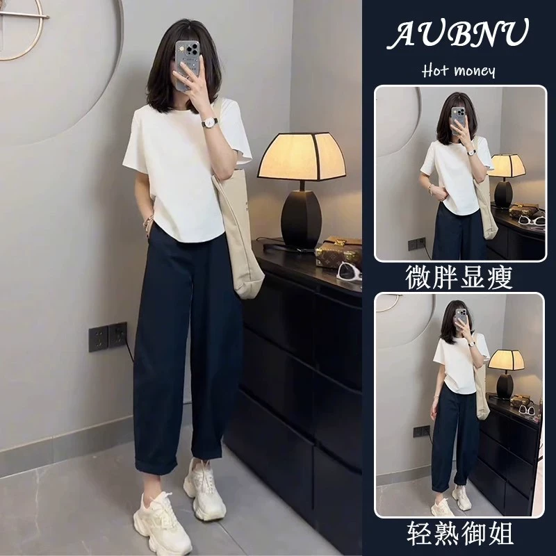 今年流行休闲套装女2025年新款小个子直筒裤两件套夏天搭配一整套