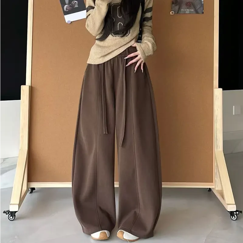 秋冬韩女垂感弯刀卫裤休闲时尚百搭慵懒风卫裤拖地长裤直筒阔腿裤