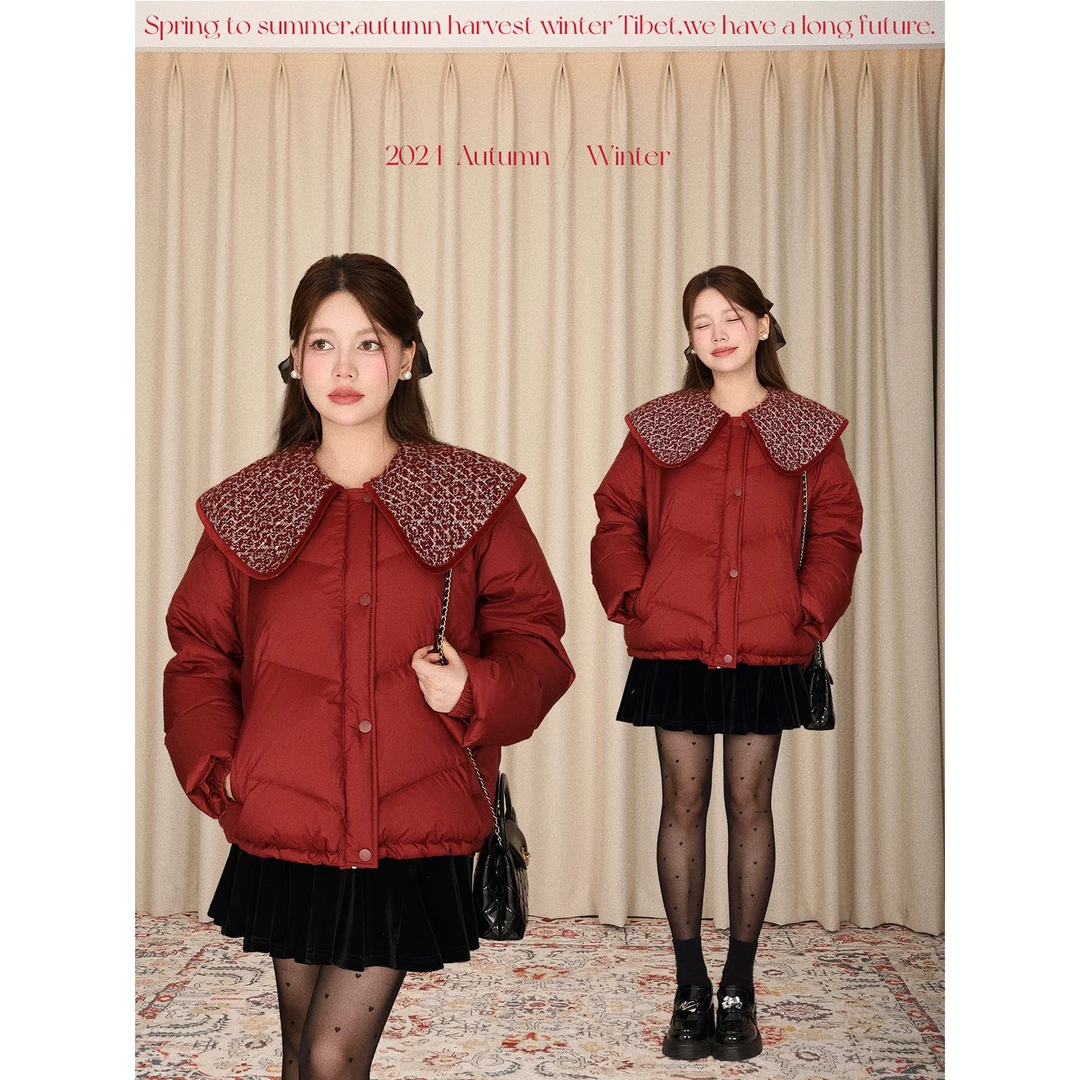 DALU  三色入！新年限定 新国标90白鸭绒 大翻领短款羽绒服