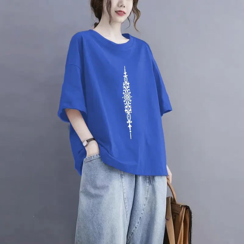 100%棉短袖T恤女夏季200斤大码显瘦宽松时尚休闲半袖洋气百搭上衣