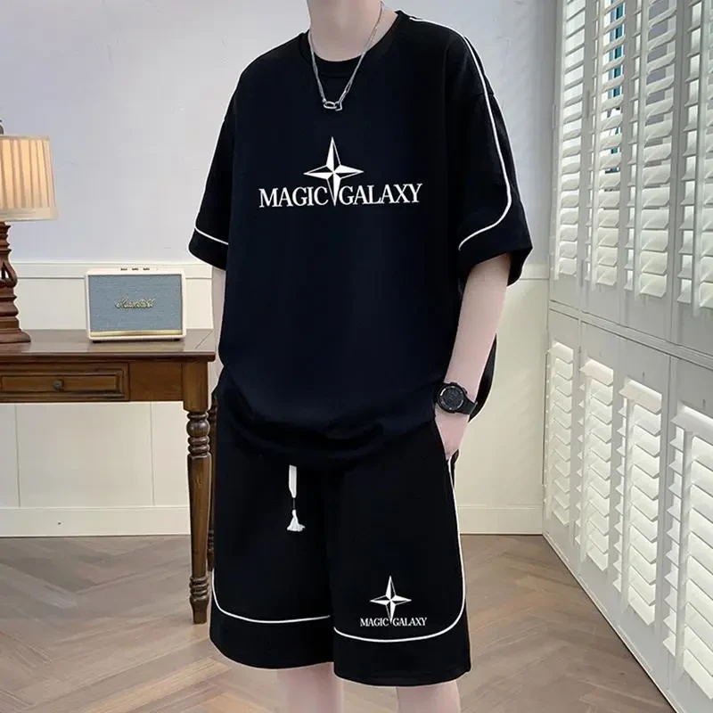 夏季男生宽松运动套装男士时尚潮流休闲短袖短裤两件套穿搭一整套