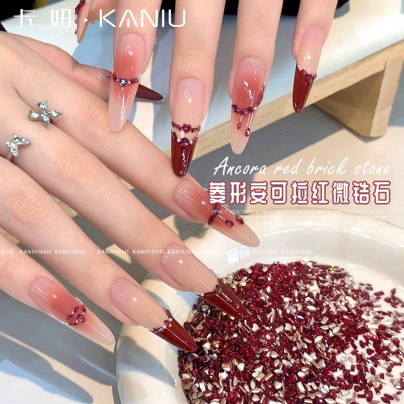 新年安可拉红小号锆石秋冬新款平底倒边美甲钻迷你混装指甲装饰品