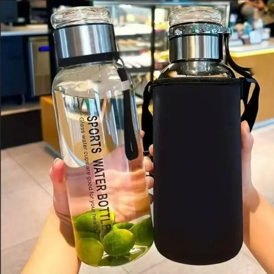 【送杯套】大容量吨吨杯便携隔热茶水分离玻璃水杯带提绳户外透明