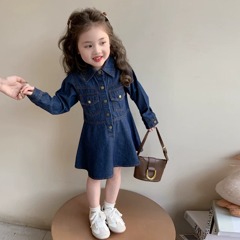 女童春秋牛仔裙子春装2025新款儿童洋气春季连衣裙宝宝纯色公主裙