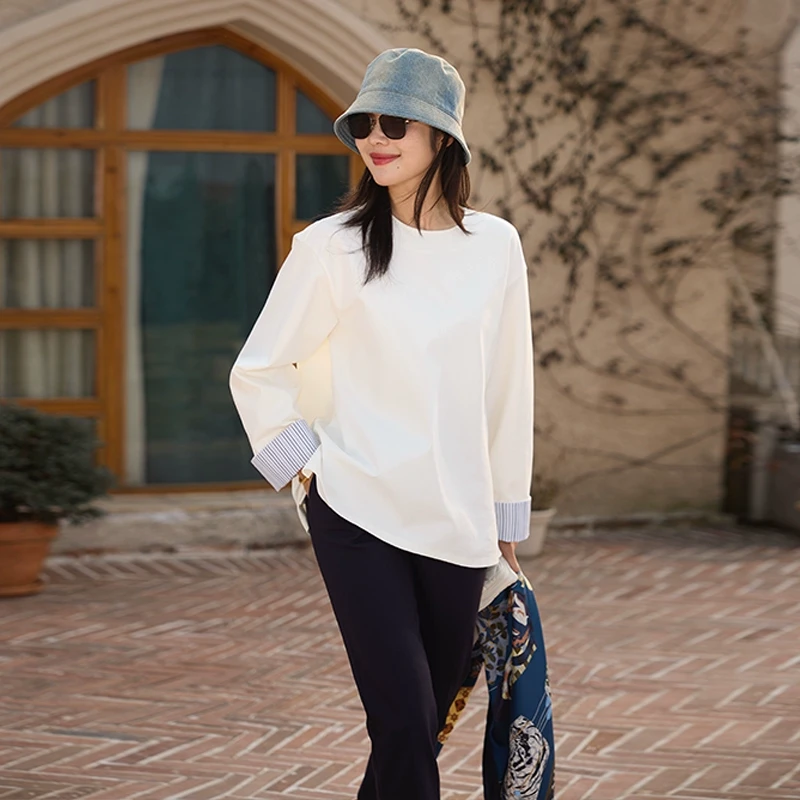 COLINWANG-作者随笔|欧洲进口双面针织罗马布袖口拼接长袖T恤