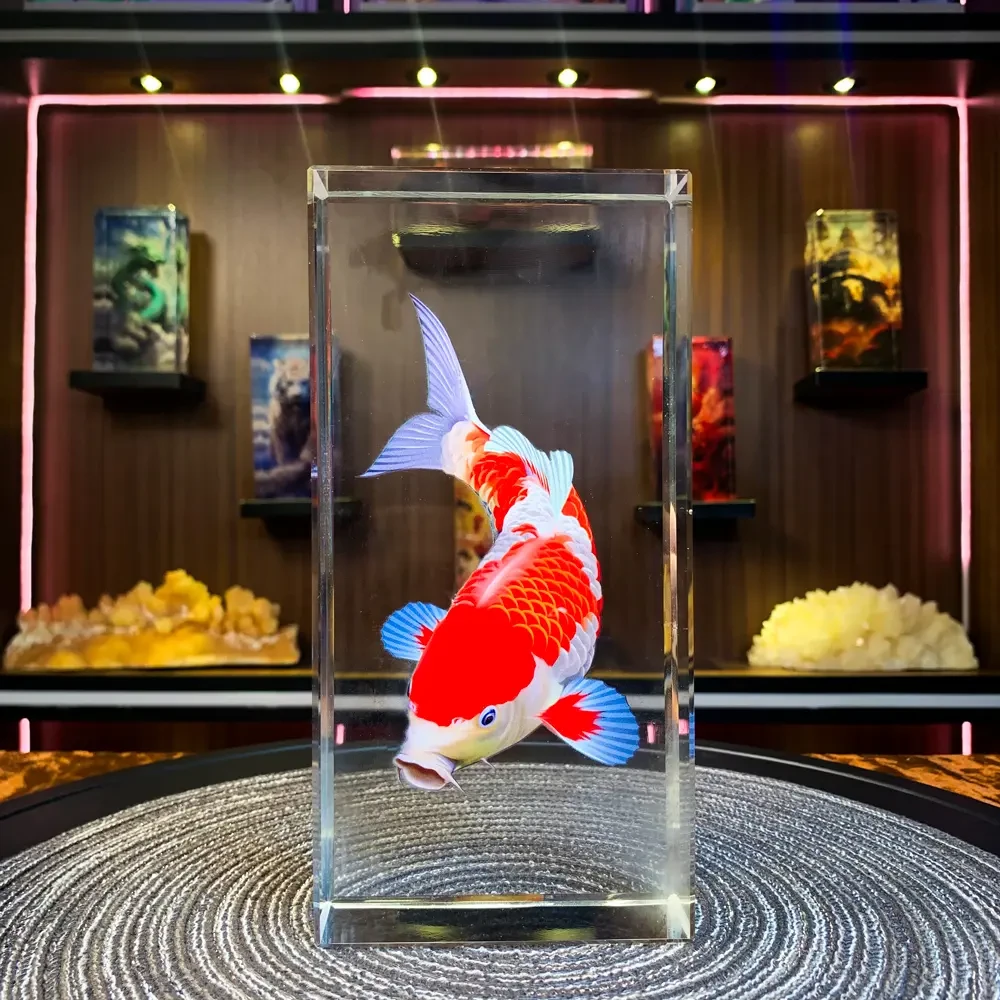 【年年有鱼】水晶摆件工艺品现代创意高档玄关公司办公艺术品装饰画