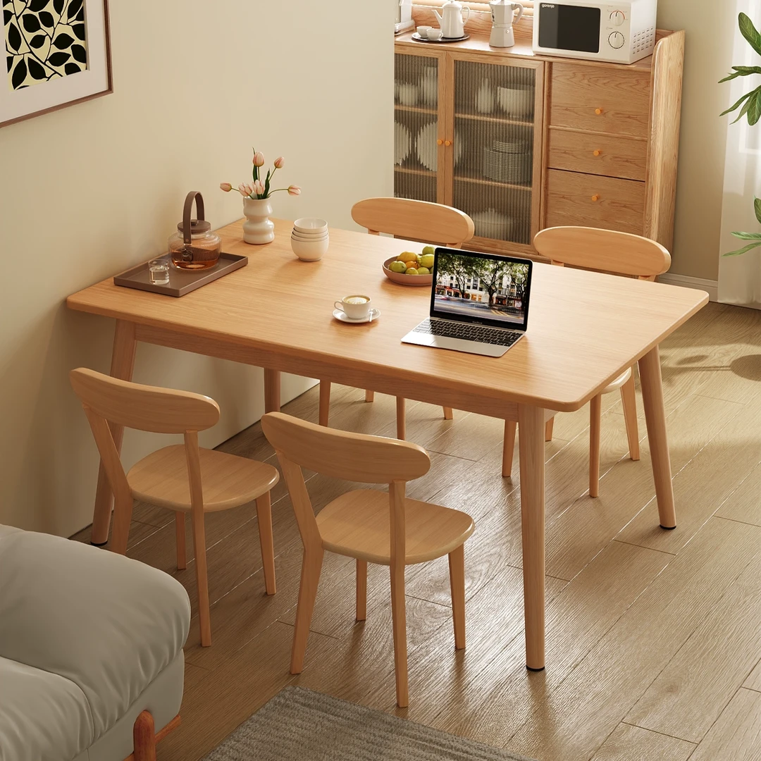 全实木餐桌客厅家用小户型长方形餐桌原木风桌椅组合吃饭桌子