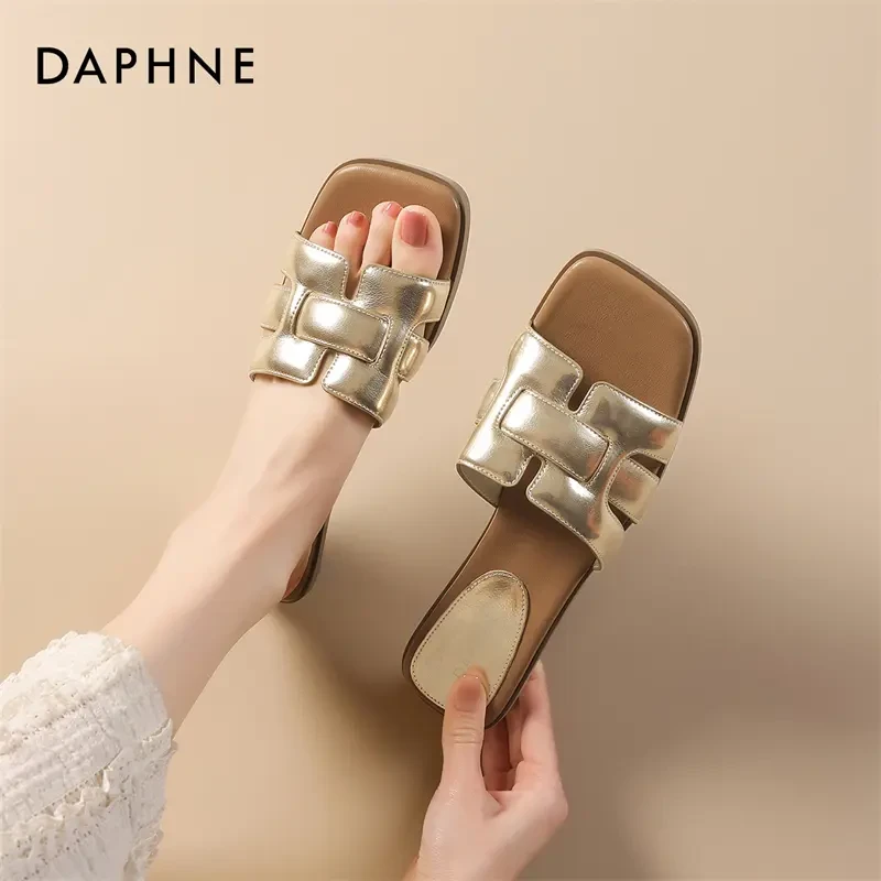 Daphne/达芙妮拖鞋女款爆款夏季外穿一字拖鞋时尚方头凉拖鞋