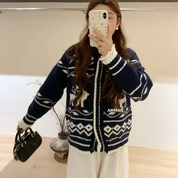 蓝法雪人｜韩代粗棒针休闲毛衣