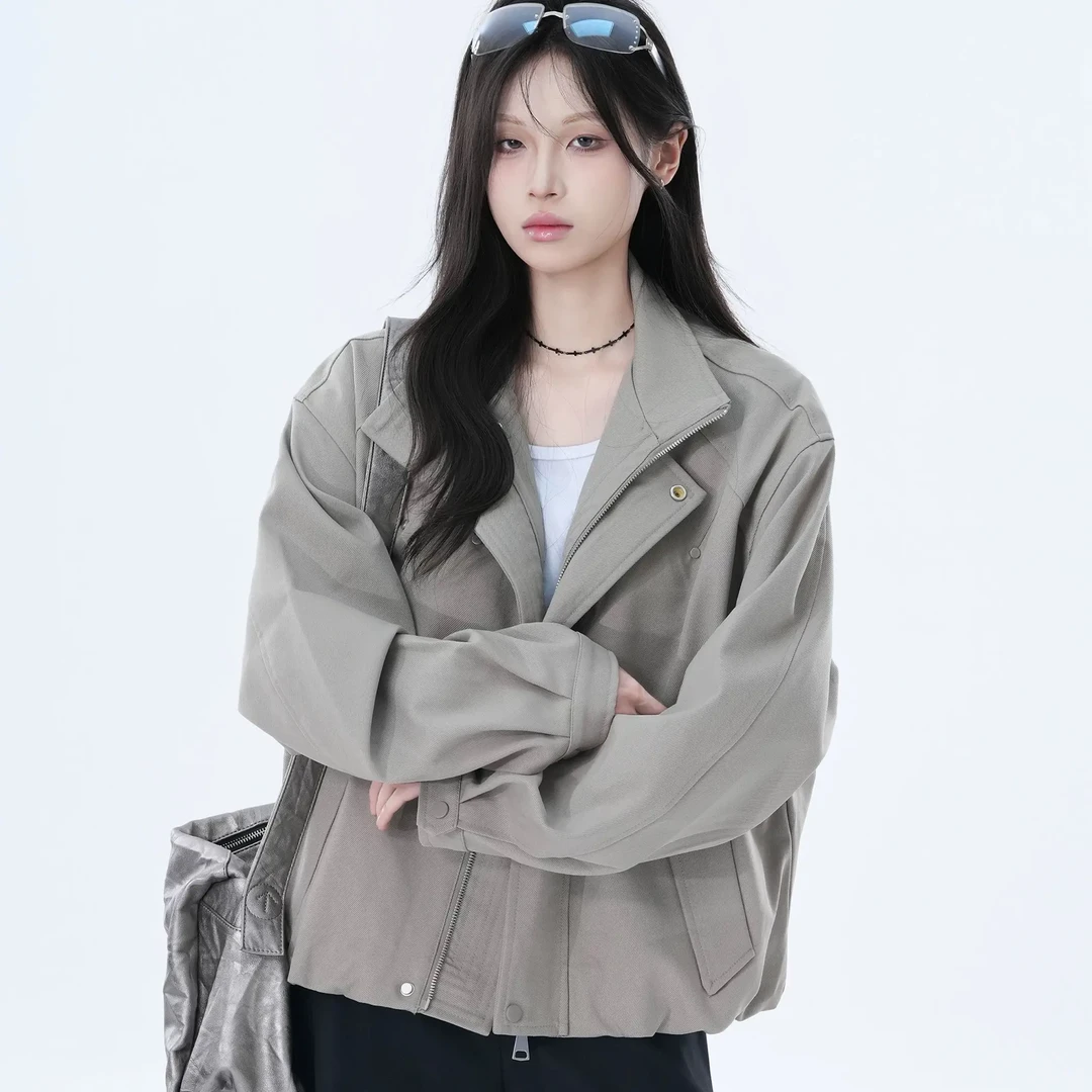 2025新款立领女休闲风韩版秋季短外套长袖时尚春季宽松几何