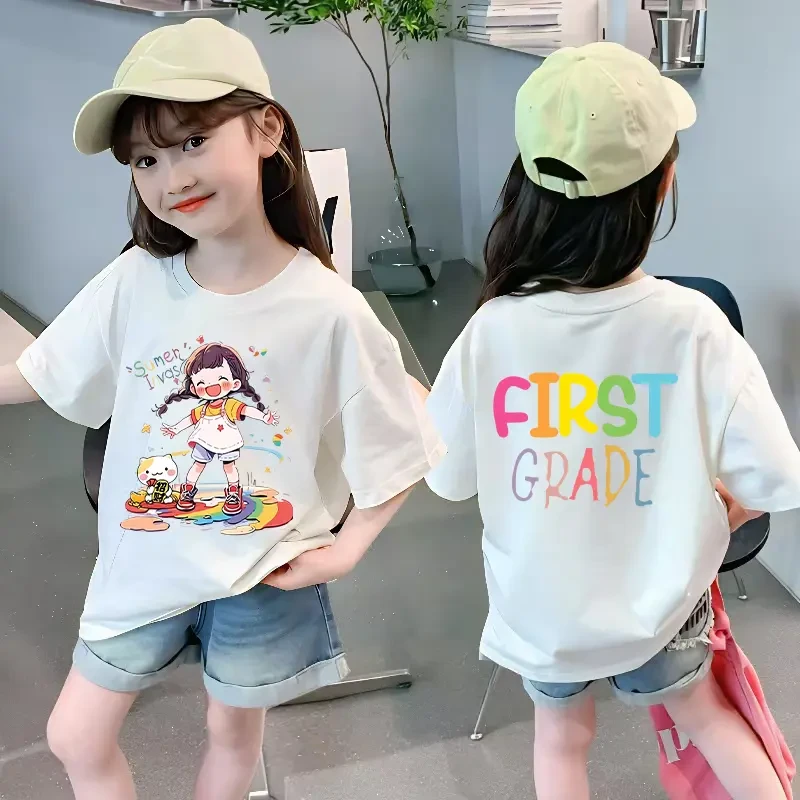 2025年夏季新款洋气女童棉质好看百搭T恤半袖上衣儿童网红纯棉潮