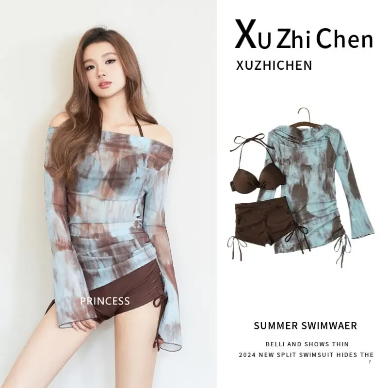 【棕影】泳衣女分体罩衫三件套比基尼小胸聚拢平角裤温泉泳装