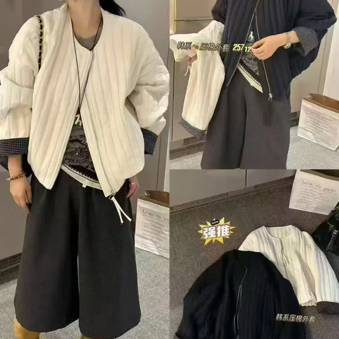 （刘敏服装）25712款拼接圆领外套宽松型不褪色棉服薄款长袖厚款