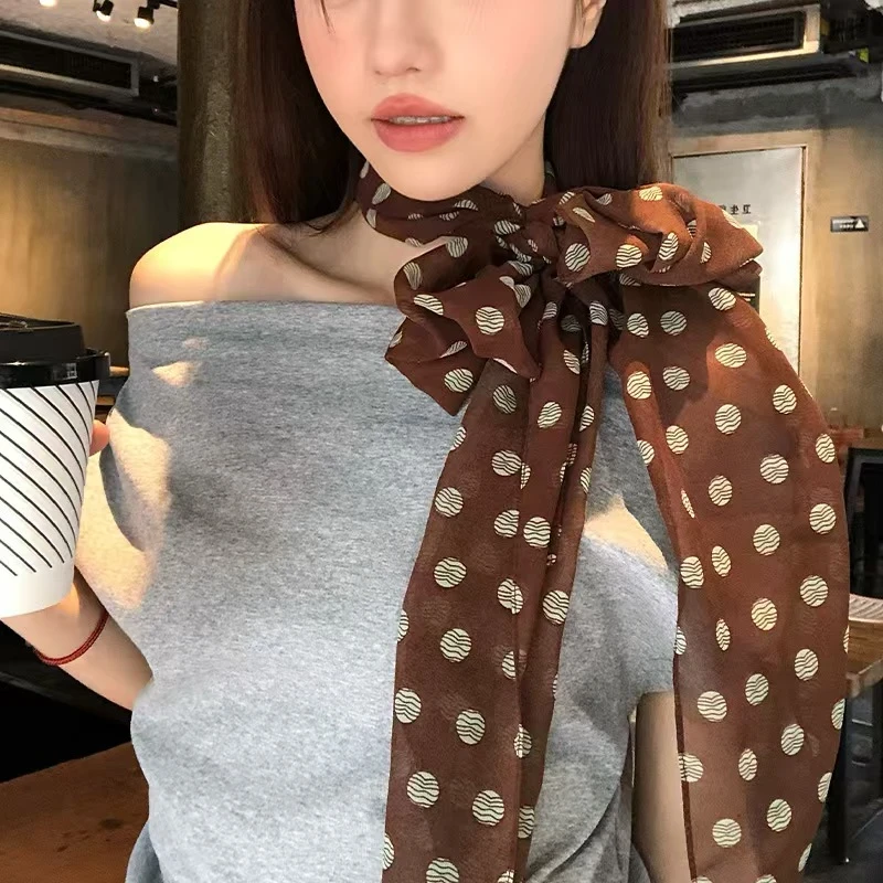 【法式复古丝巾】棕色波点丝巾印花高级百搭配饰系脖女2025年新款