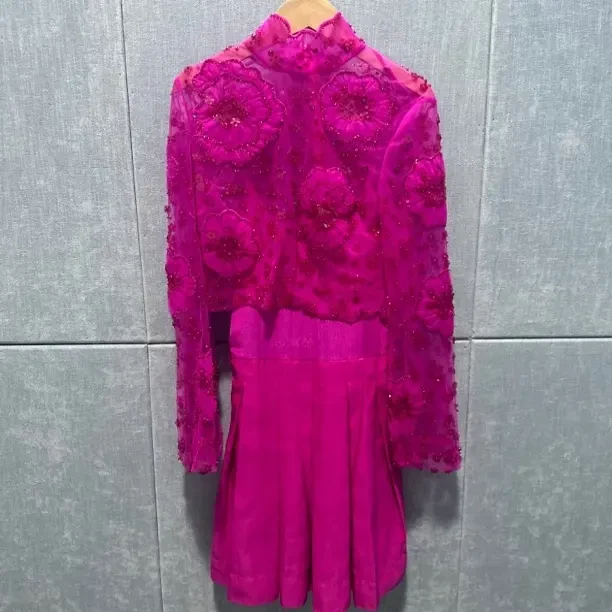 中式蕾丝缕丝设计洋气桃心波点荷花领上衣