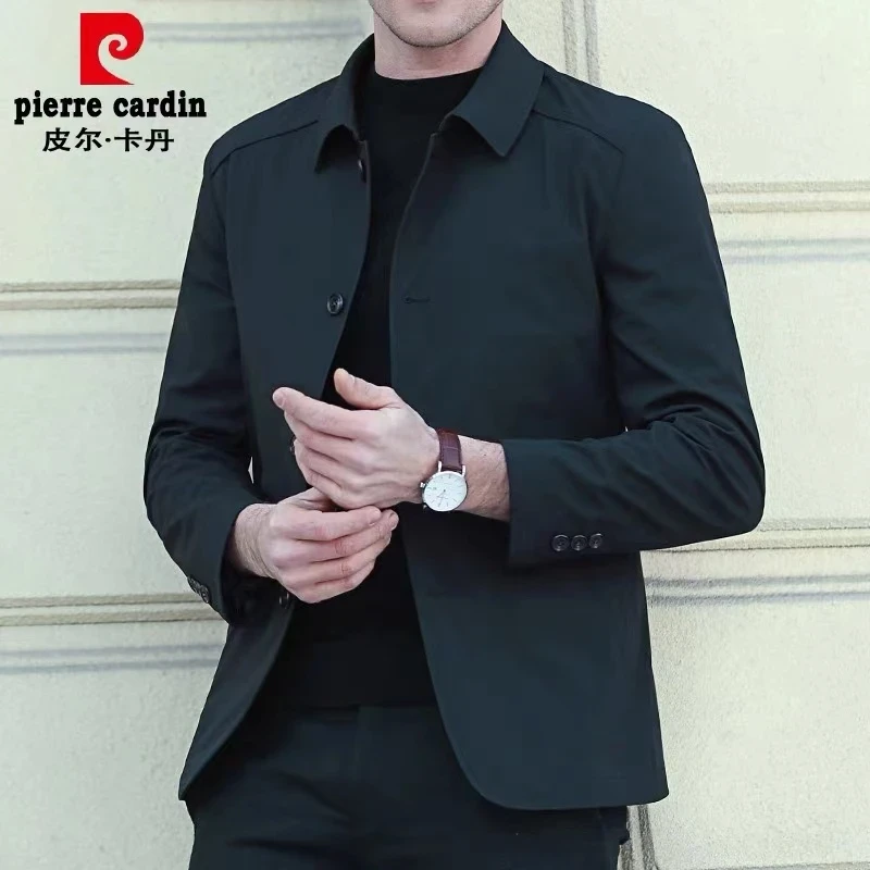 皮尔卡丹2025男休闲外套中年夹克春秋冬款翻领商务薄款爸爸装外套