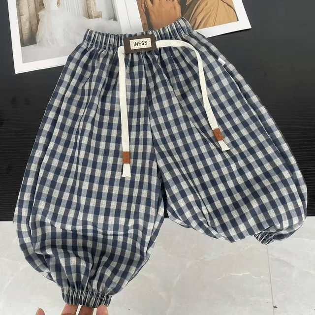 薄款防蚊裤冰丝麻洋气韩版休闲裤男女儿童防蚊灯笼束脚裤男童