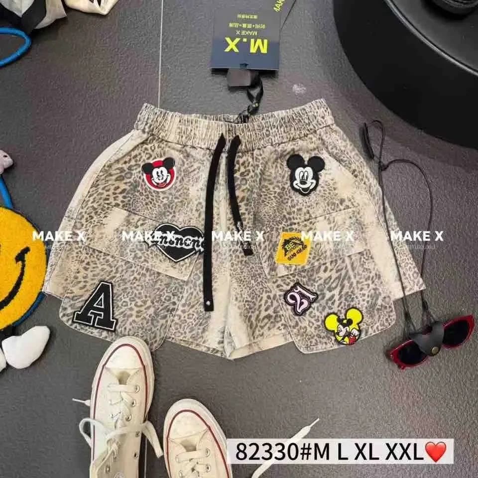 MX82330豹纹米奇新款重工休闲百搭宽松显瘦短裤牛仔薄款工装2026