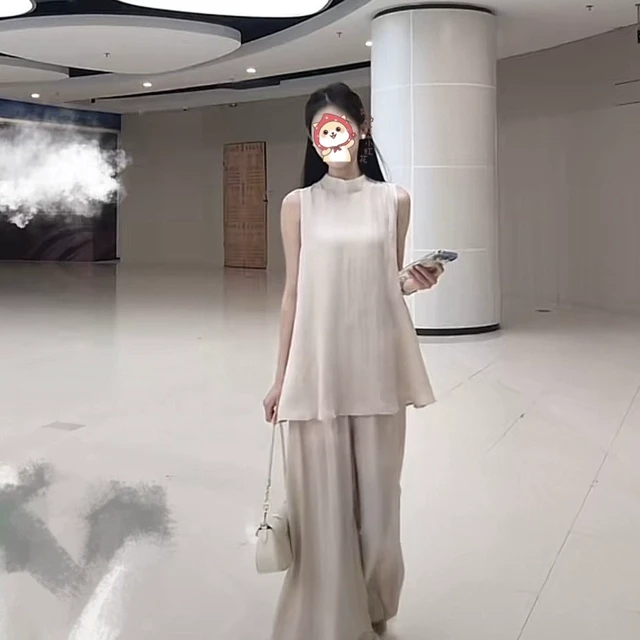 无袖上衣搭配阔腿裤两件套女夏2025新款气质时尚洋气减龄休闲套装