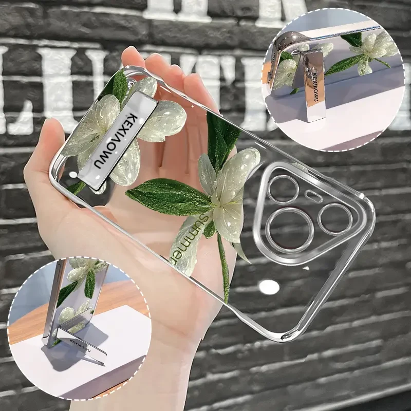 适用于华为pura70高级感超薄无边框茉莉花支架防摔透明手机保护壳