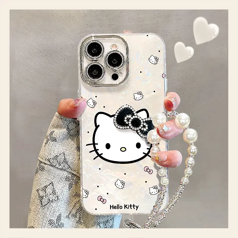 适用线条kt猫苹果15华为vivo/oppo小米iPhone16精孔贝壳纹手机壳