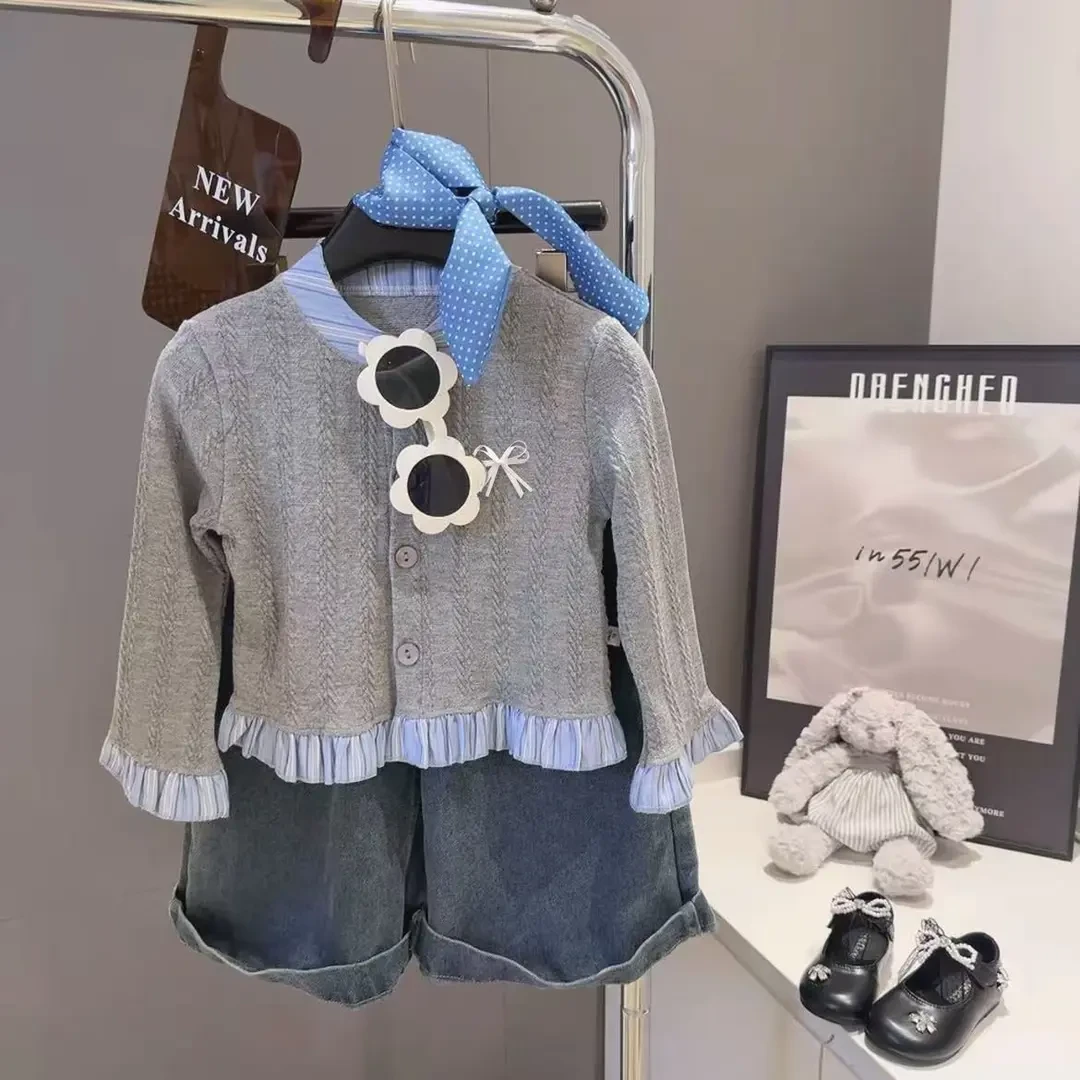 女童洋气学院风文艺范针织花边开衫百搭外套2025秋季新款s