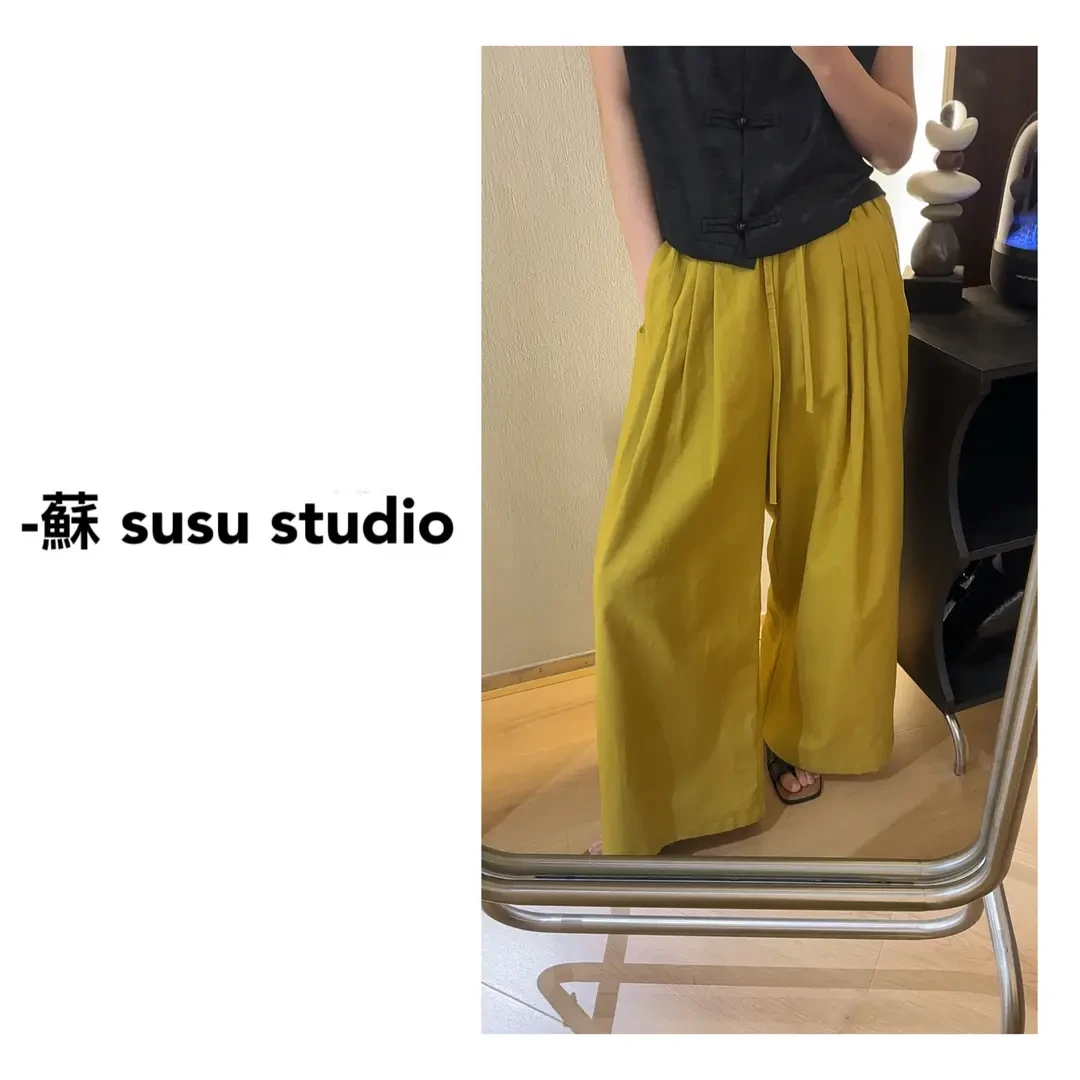 松弛感显白高腰阔腿裤女2025夏季新款慵懒风宽松舒适休闲裤169X