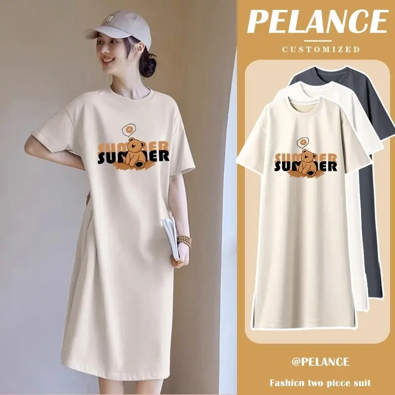 孕妇装夏装连衣裙宽松t恤时尚外出洋气时髦中晚期孕妈妈长裙子女