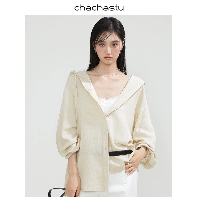 CHACHASTU【期待春日】设计感很突出 博主风宽松连帽衬衫 ZRS1297