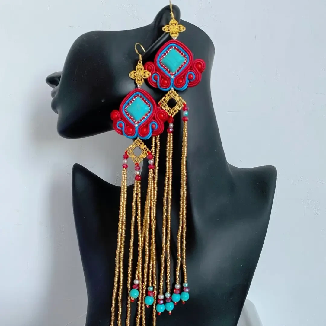 925银玻璃仿珍珠耳饰 民族风耳饰手工首饰