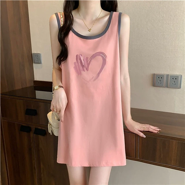 夏天纯棉睡裙可外穿家居服宽松无袖吊带背心性感连衣裙全棉睡衣服