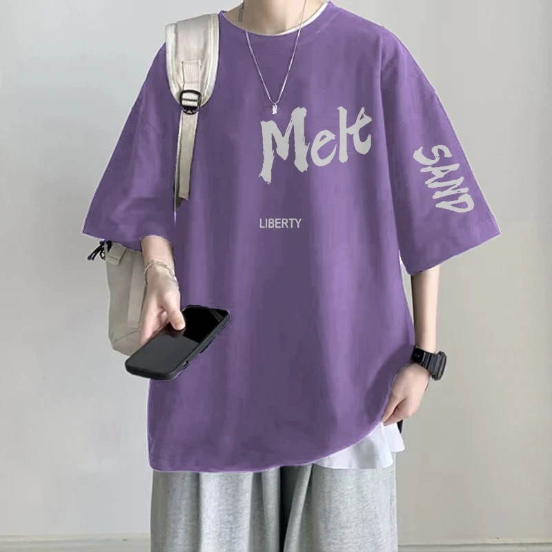 纯棉重磅ins帅气青少年短袖男t恤大码2-300斤百搭夏季新款港风t恤