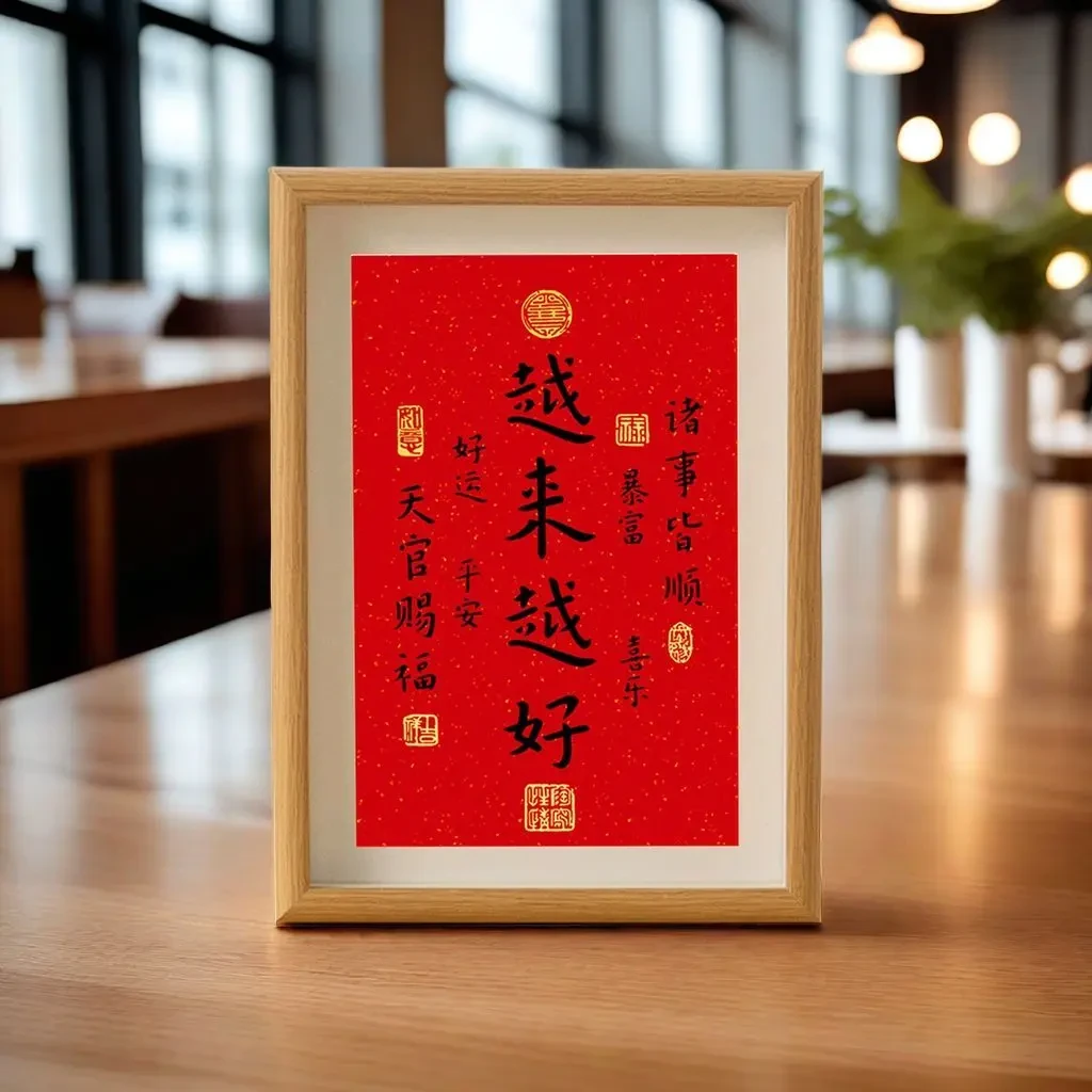 越来越好字画相框装饰挂画摆件乔迁暖居相框摆件祝福励志书法摆台