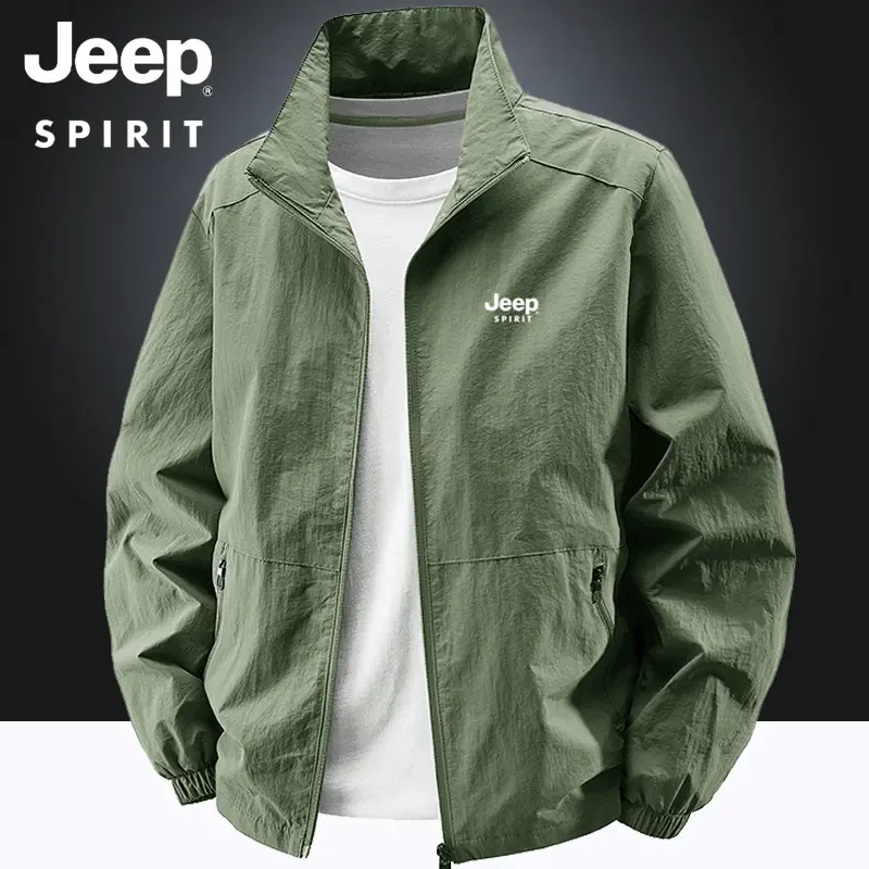 吉普Jeep夹克男士男装春秋季薄款休闲大码宽松外套立领户外上衣服