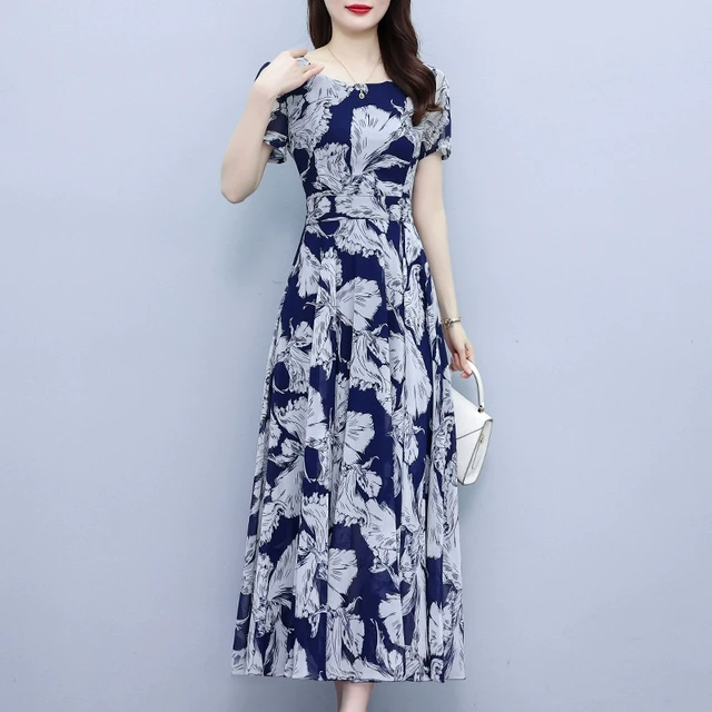 雪纺连衣裙子女士夏季2025新款长款妈妈夏装端庄大气减龄气质长裙