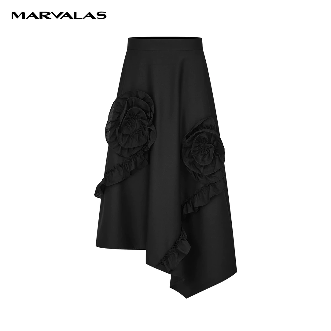 曼德诗A摆长裙春装新款不规则设计感纯色半身裙M207308667