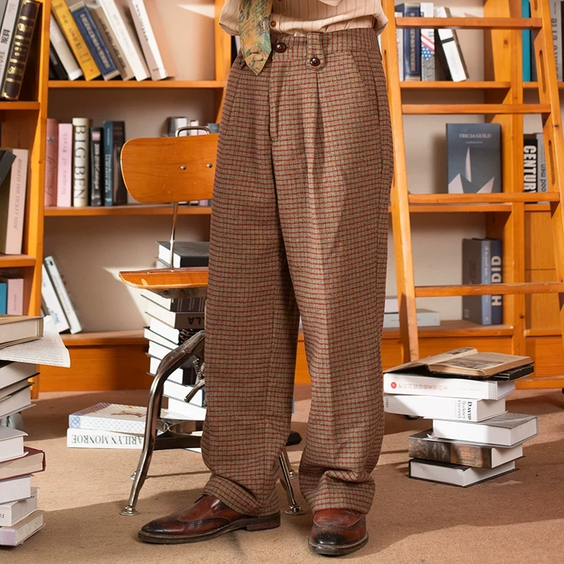SOARIN英伦风复古格子西装长裤男 秋冬商务休闲修身羊毛呢子裤子