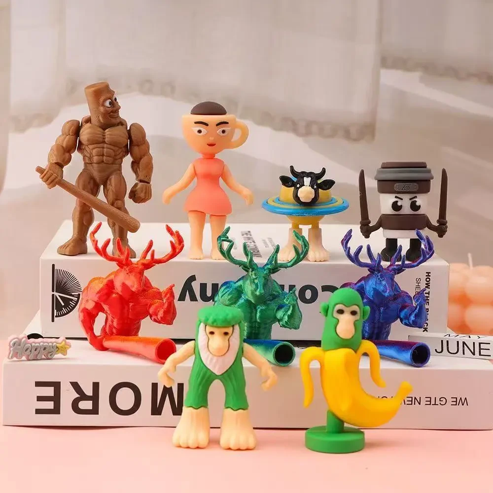 新款6入山海经公仔盲盒3d打印肌肉木棍人3d打印鹿角人大脚怪手办