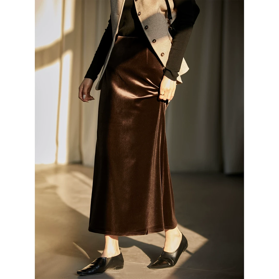 笑涵阁 丝绒摩登复古优雅女人鱼尾休闲半身裙QZE796149FL