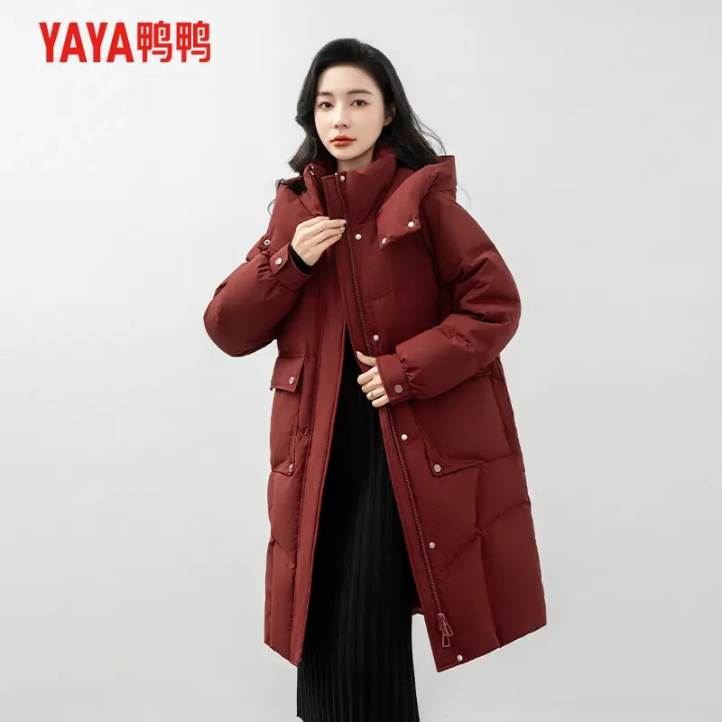 YAYA/鸭鸭羽绒服女中长款休闲百搭韩版通勤保暖厚外套YE4B600775L