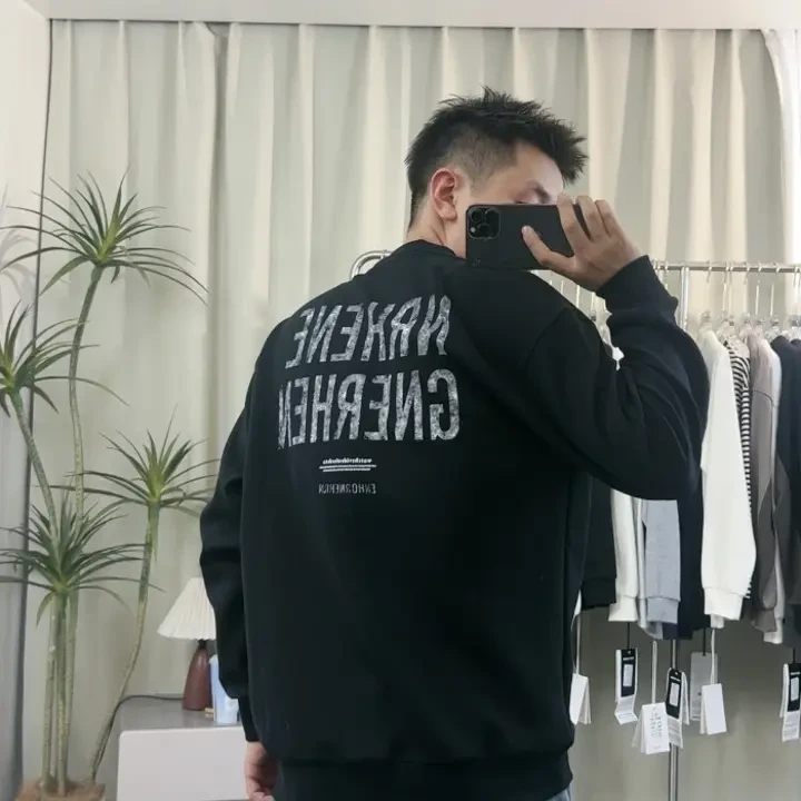 秋冬卫衣春季长袖字母男装上衣印花宽松型圆领百搭韩版潮流时尚