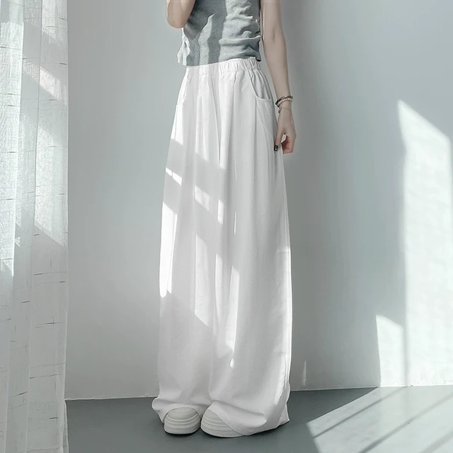 大码白色不透休闲裤女夏季胖mm显瘦200斤遮肉阔腿高腰垂感山本裤