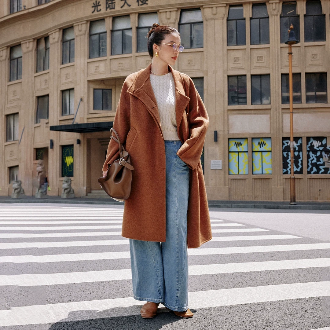 PLUSMALL 奢级·压軸战袍双面呢立领韩版大衣PLUS2408046