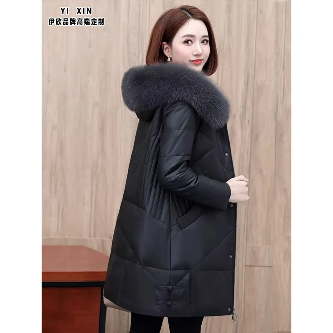 真皮羽绒服女中长款2025新款冬季女款连帽加厚绵羊皮皮衣皮草外套